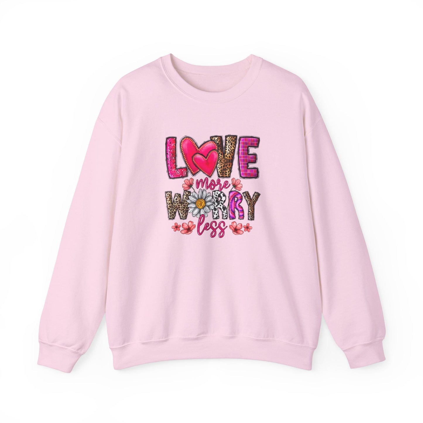 Love More Worry Less Valentine's Day Sweatshirt, Valentines Day Long Sleeves Love Shirt, Shirt with Heart for Valentines Day Gift for Her