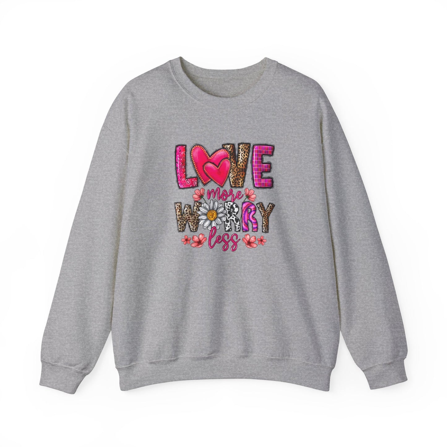 Love More Worry Less Valentine's Day Sweatshirt, Valentines Day Long Sleeves Love Shirt, Shirt with Heart for Valentines Day Gift for Her