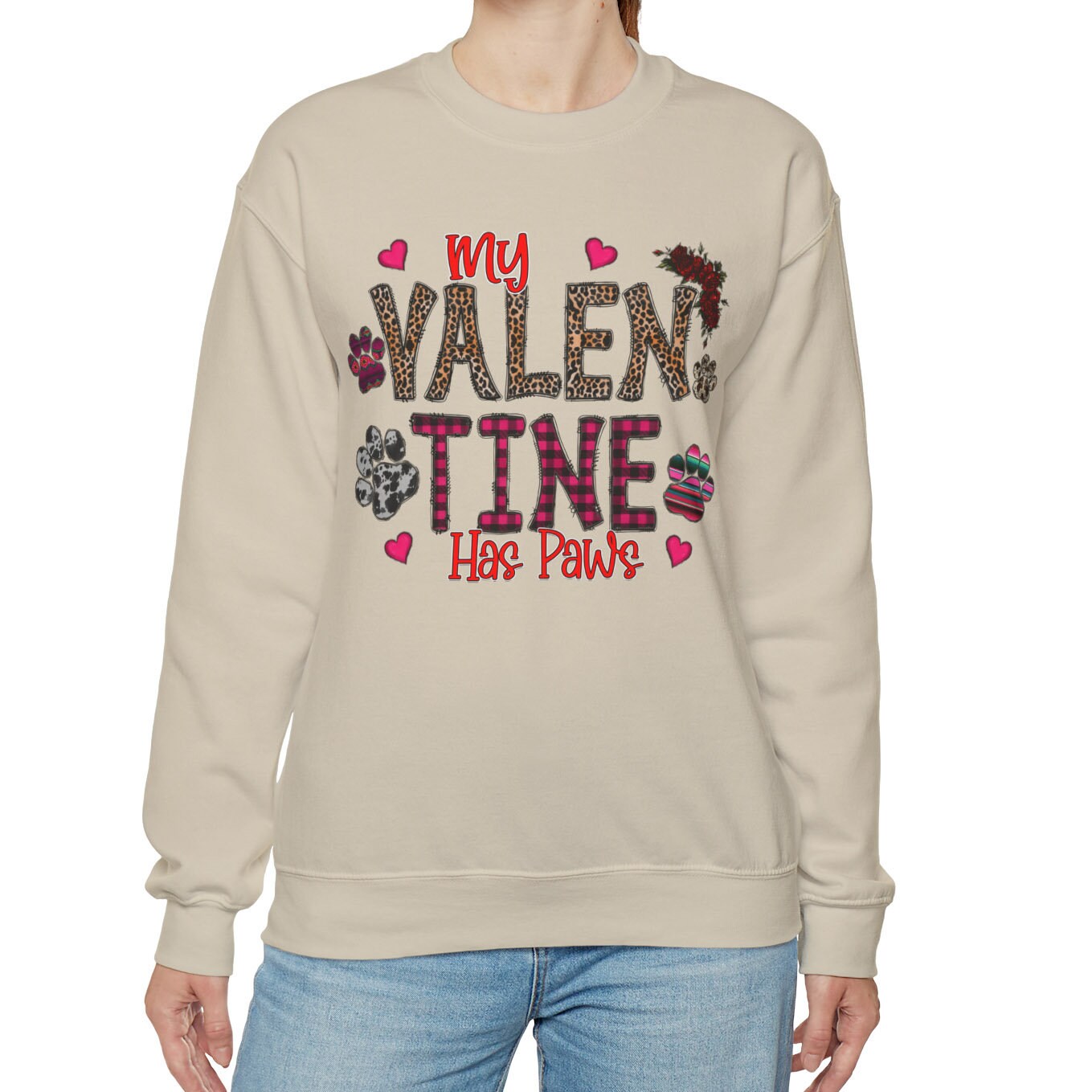 My Valentine has Paws Sweatshirt for Valentine's Day, Valentines Day Dog Lover Long Sleeves Gift Shirt, Cat Lovers Shirt for Valentines