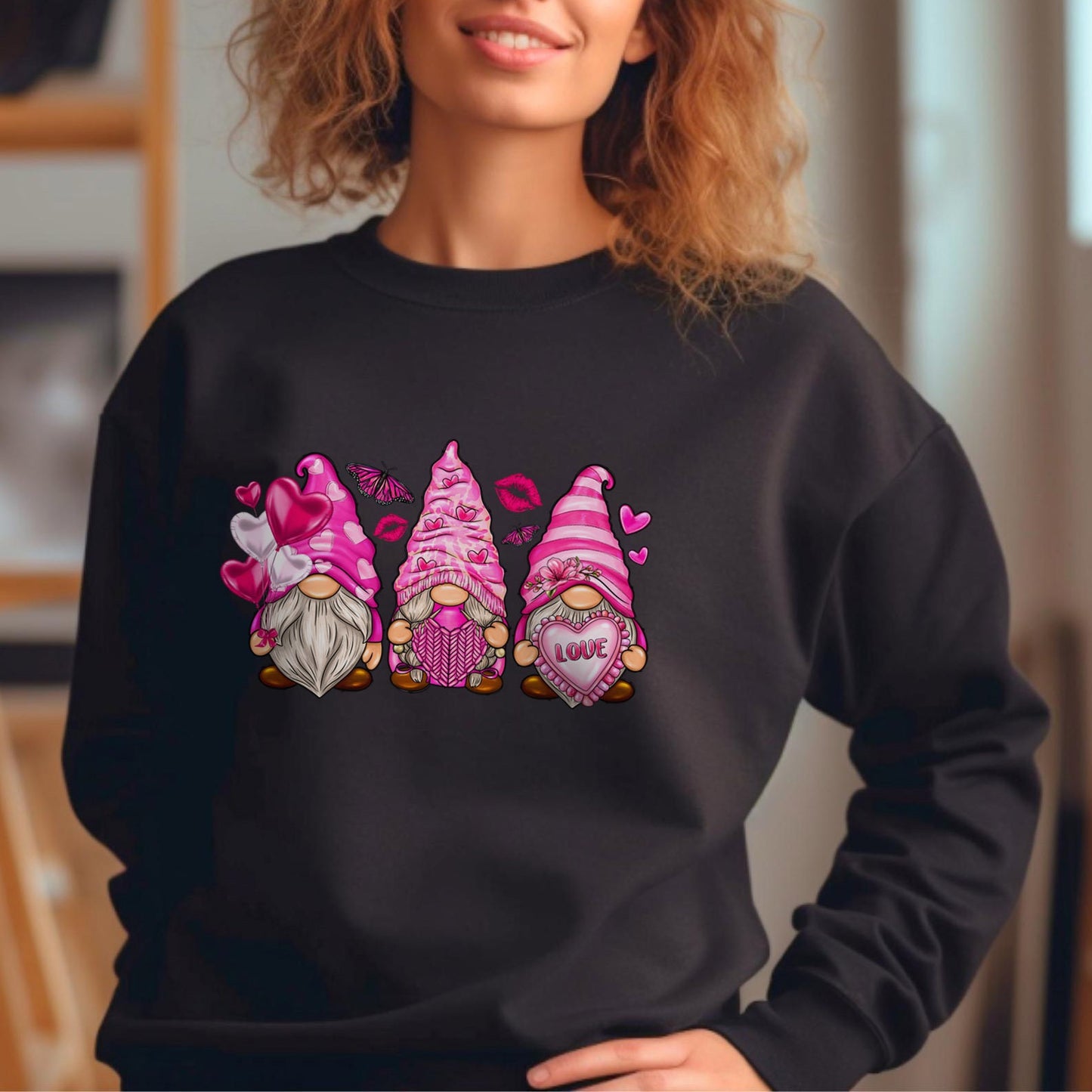 Sweat-shirt Gnomes de la Saint-Valentin, T-shirt Gnomes à manches longues de la Saint-Valentin, T-shirt Gnomes de la Saint-Valentin avec cœur, T-shirt cadeau Gnomes mignons