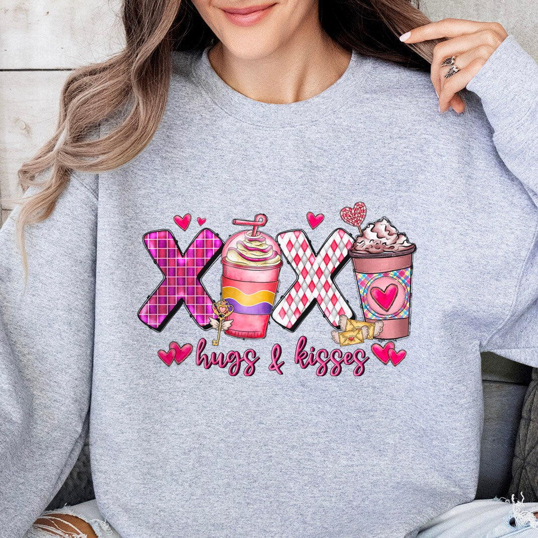 XoXo Coffee Hug Kisses Sweatshirt, Valentines Day Long Sleeves Xo Xo Shirt, Love Shirt for Valentines Day Gift, Valentines Day Gift Shirt