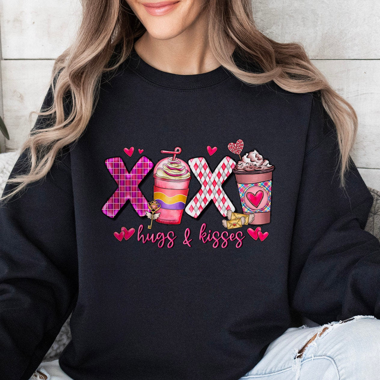 Sweat-shirt XoXo Coffee Hug Kisses, chemise à manches longues Xo Xo pour la Saint-Valentin, chemise d'amour pour cadeau de Saint-Valentin, chemise cadeau de Saint-Valentin