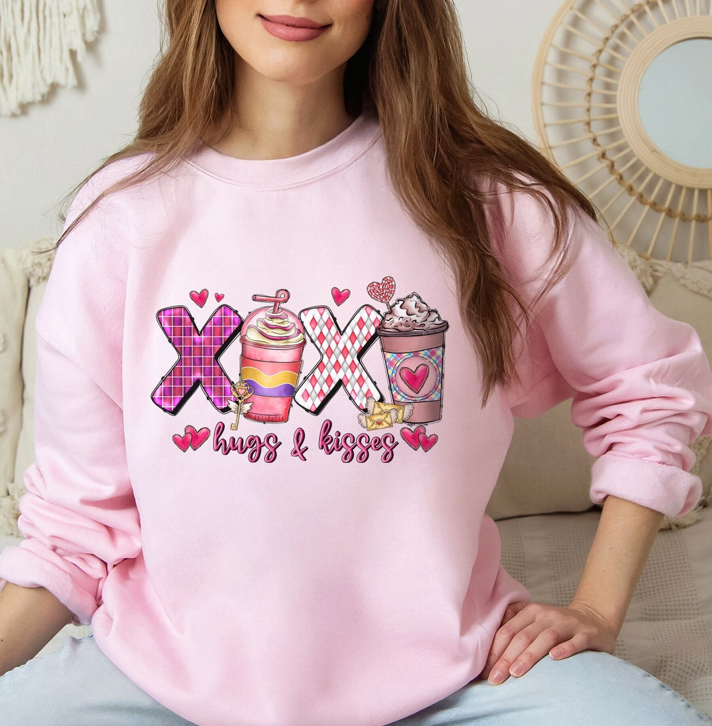 Sweat-shirt XoXo Coffee Hug Kisses, chemise à manches longues Xo Xo pour la Saint-Valentin, chemise d'amour pour cadeau de Saint-Valentin, chemise cadeau de Saint-Valentin