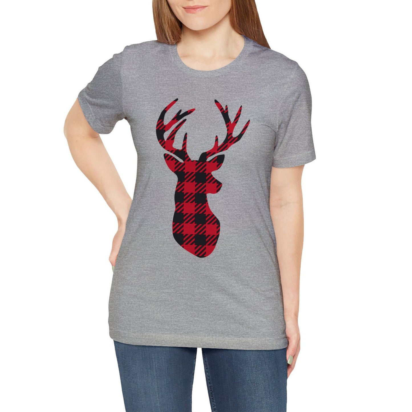 Christmas Plaid Pattern Reindeer T-shirt, Holiday T-shirt, Christmas Tee, Christmas Buffalo Plaid Reindeer, Christmas Holiday Gift Shirt