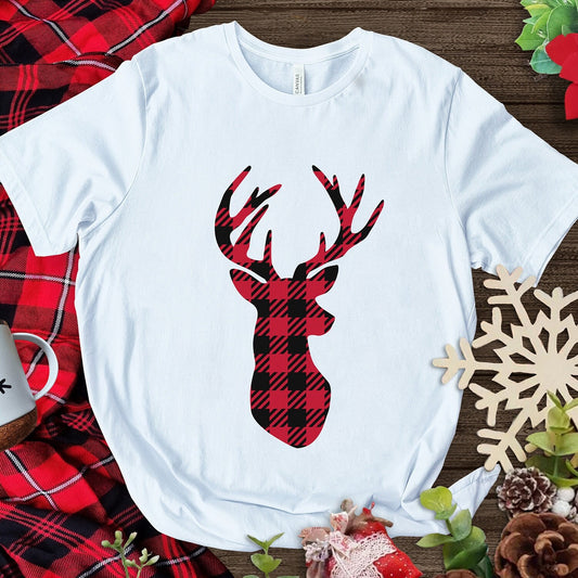 Christmas Plaid Pattern Reindeer T-shirt, Holiday T-shirt, Christmas Tee, Christmas Buffalo Plaid Reindeer, Christmas Holiday Gift Shirt