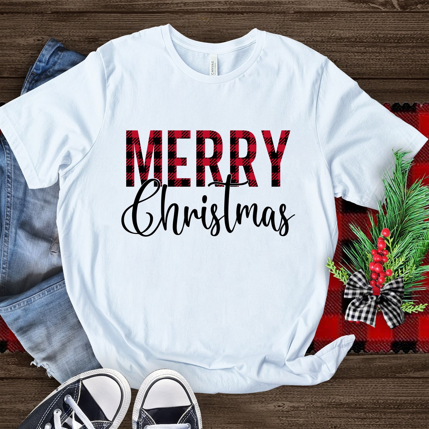 Christmas Plaid Pattern Gift T-shirt, Merry Christmas Tee Shirt, Holidays Shirt, Christmas Tee Shirt, Christmas Santa Holiday Gift Shirt