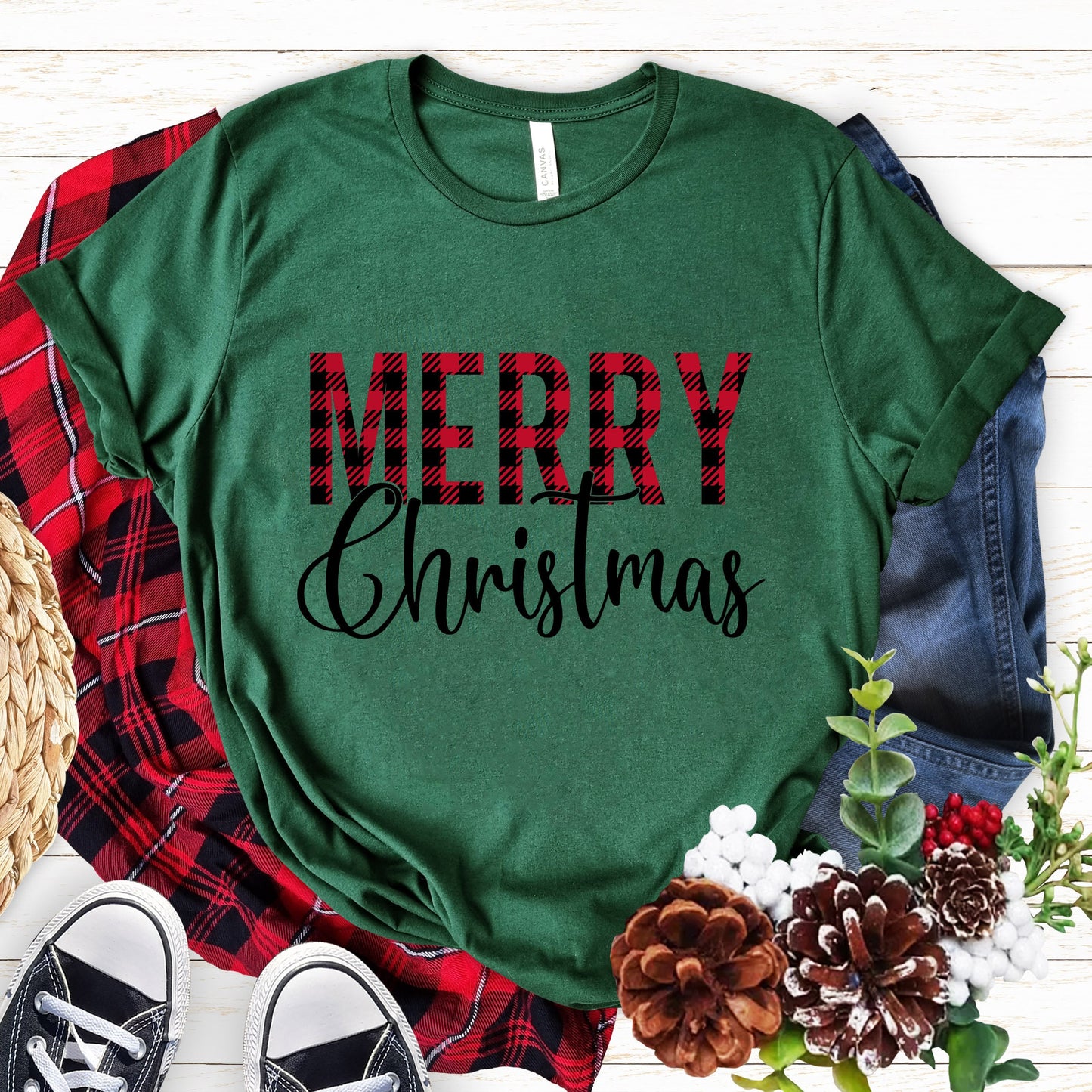 Christmas Plaid Pattern Gift T-shirt, Merry Christmas Tee Shirt, Holidays Shirt, Christmas Tee Shirt, Christmas Santa Holiday Gift Shirt