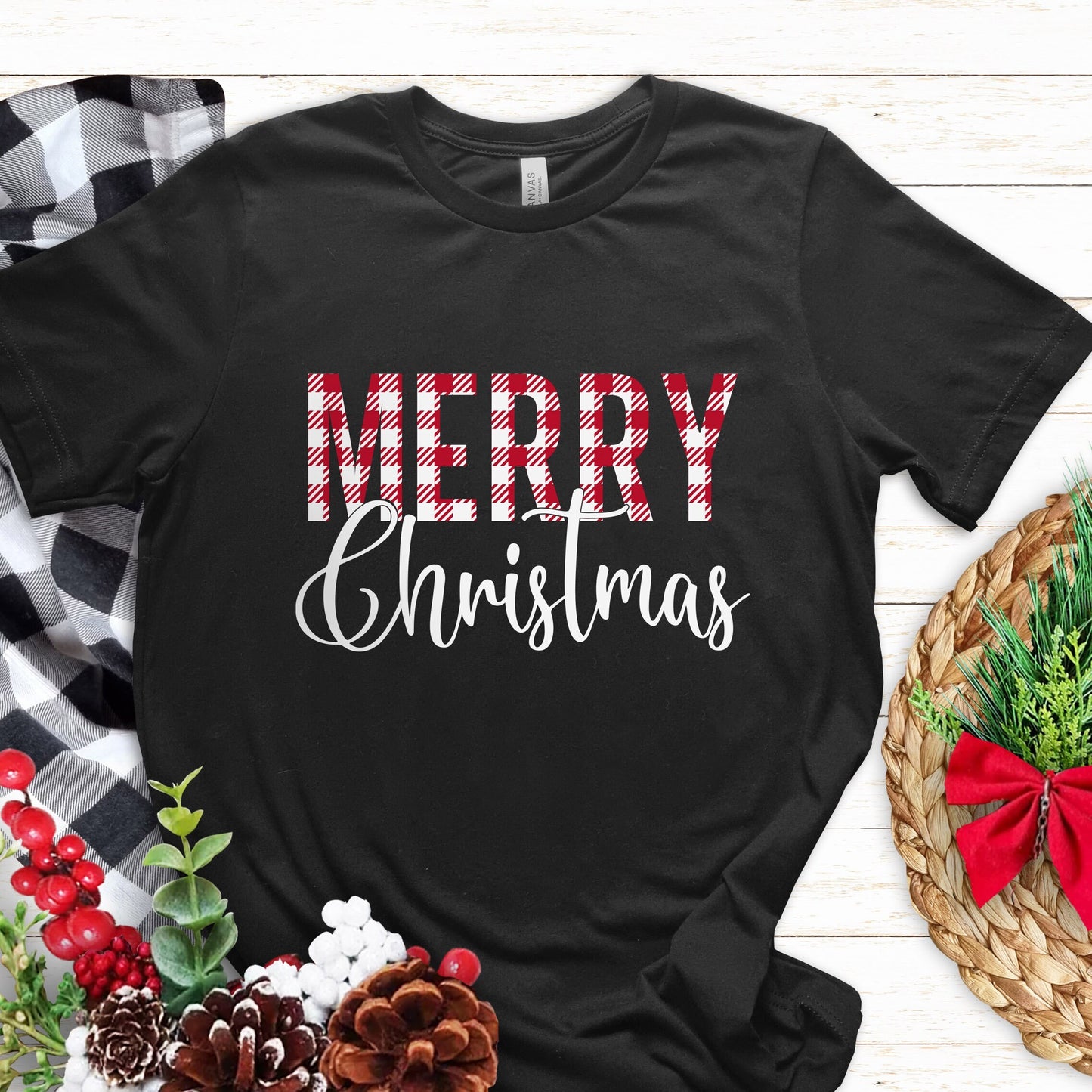 Christmas Plaid Pattern Gift T-shirt, Merry Christmas Tee Shirt, Holidays Shirt, Christmas Tee Shirt, Christmas Santa Holiday Gift Shirt