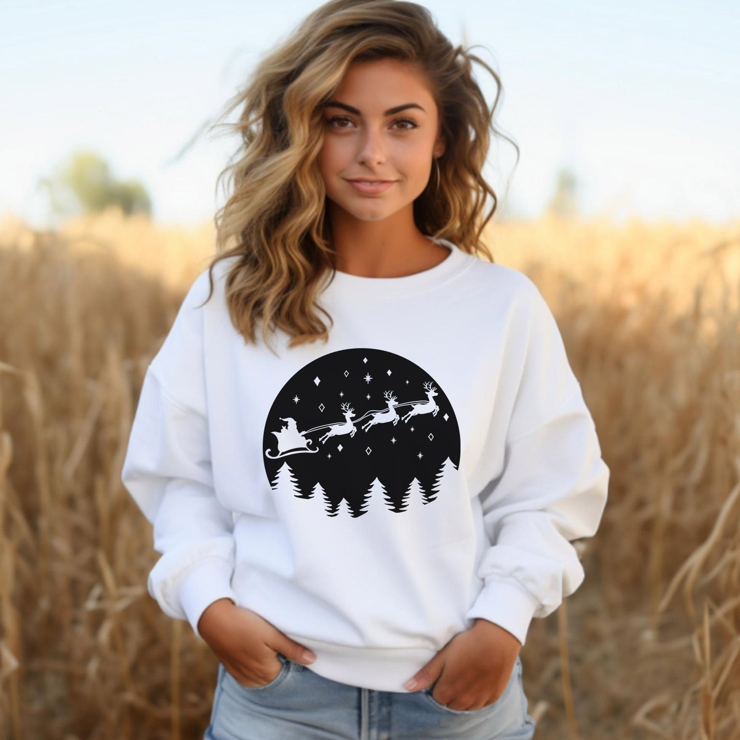 Sweat-shirt cadeau de Noël avec traîneau du Père Noël, sweat-shirt cadeau de vacances, chemise cadeau d'hiver de Noël, sweat-shirt unisexe, cadeau pour elle, cadeau pour lui