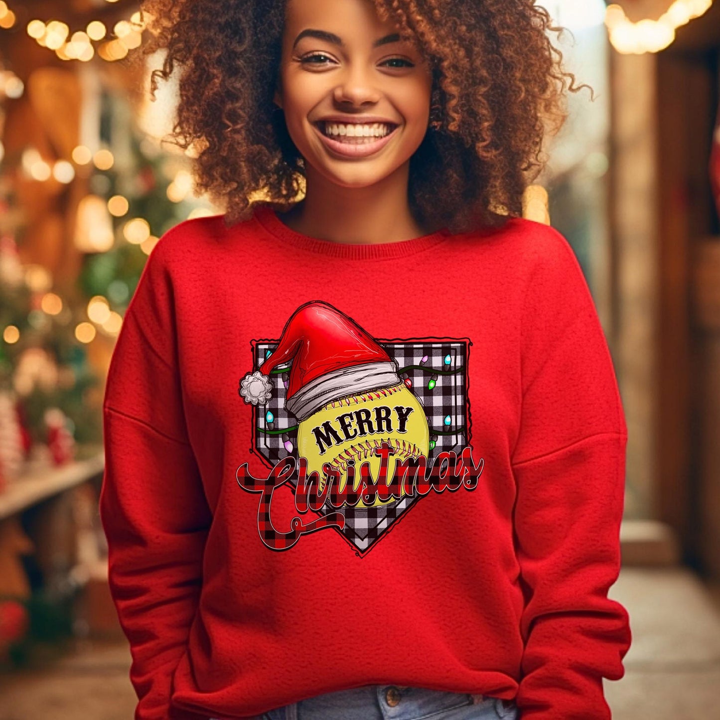 Merry Christmas Sweatshirt, Plaid Pattern Sweatshirt, Santa Shirt, Holidays Gift Sweatshirt, Unisex Sweatshirt, Gift for Her, Gift for Him