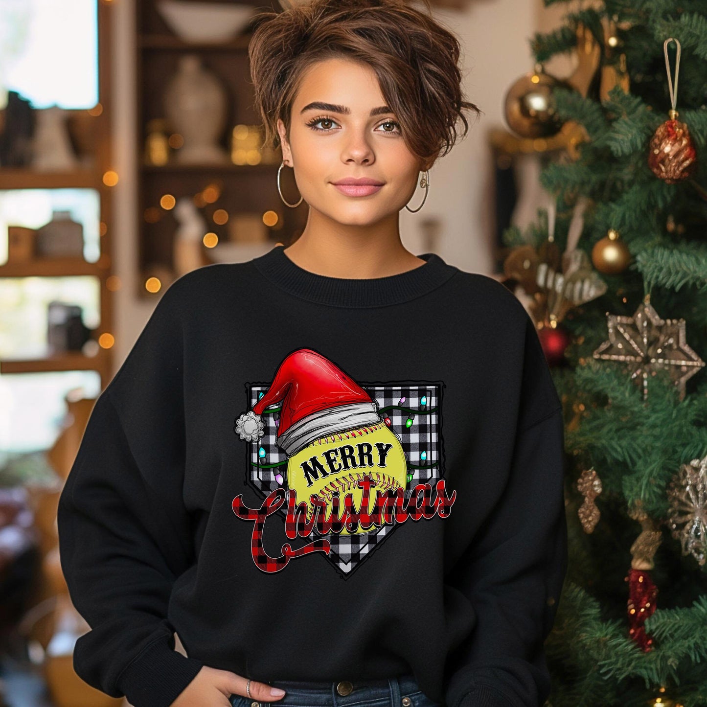 Merry Christmas Sweatshirt, Plaid Pattern Sweatshirt, Santa Shirt, Holidays Gift Sweatshirt, Unisex Sweatshirt, Gift for Her, Gift for Him