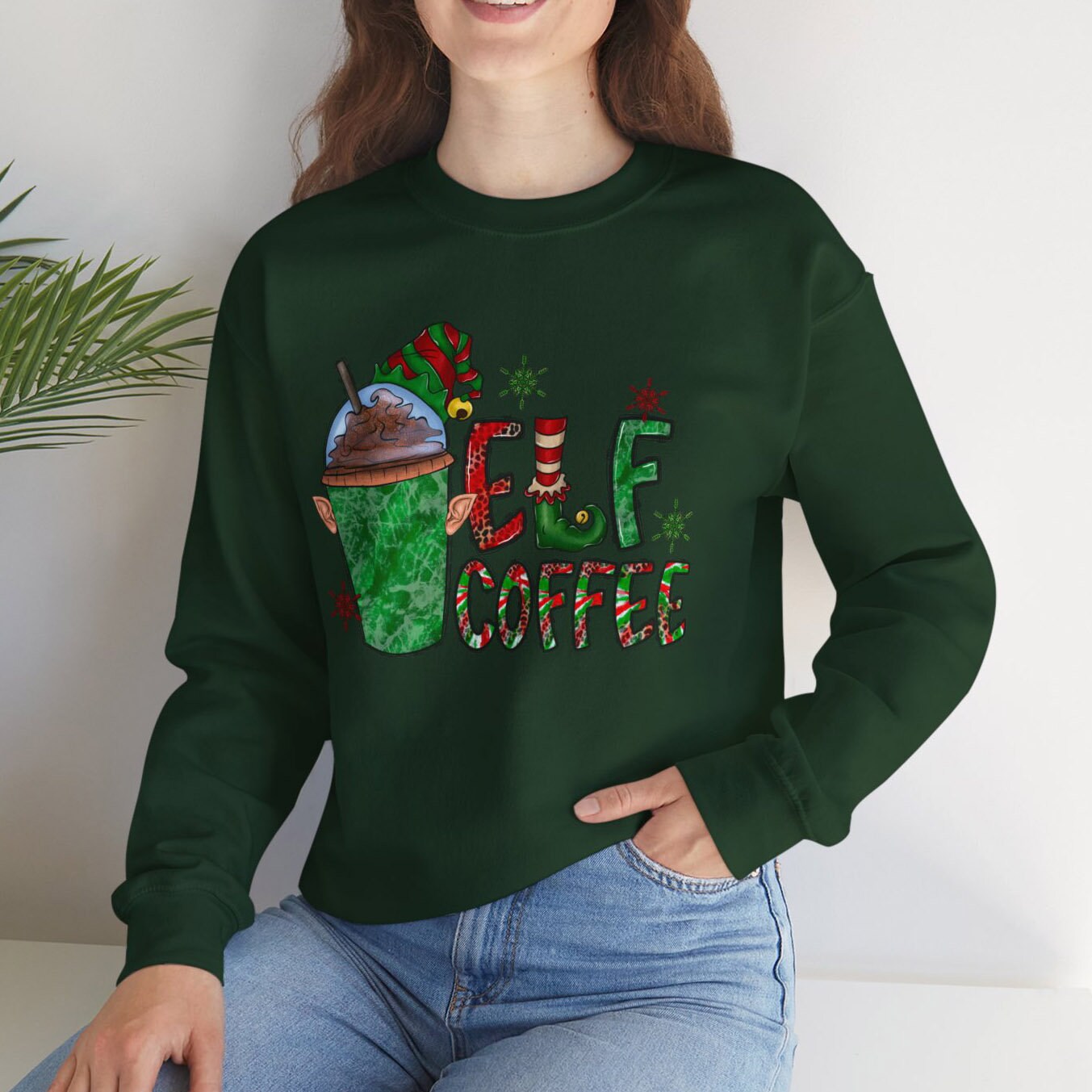 Elf Sweatshirt, Christmas Sweatshirt, Funny Elf Coffee Shirt, Holidays Gift Sweatshirt, Xmas Unisex Sweatshirt, Gift for Her, Gift for Him