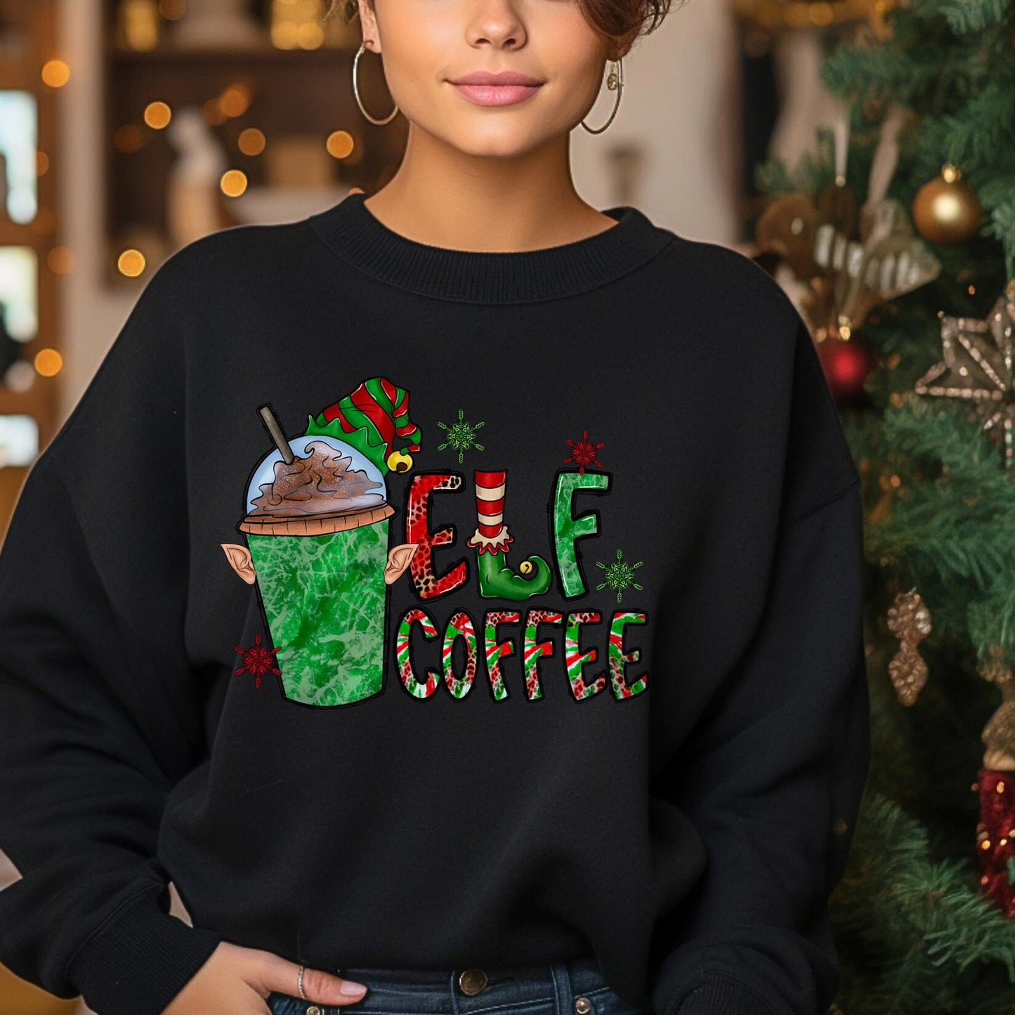 Elf Sweatshirt, Christmas Sweatshirt, Funny Elf Coffee Shirt, Holidays Gift Sweatshirt, Xmas Unisex Sweatshirt, Gift for Her, Gift for Him