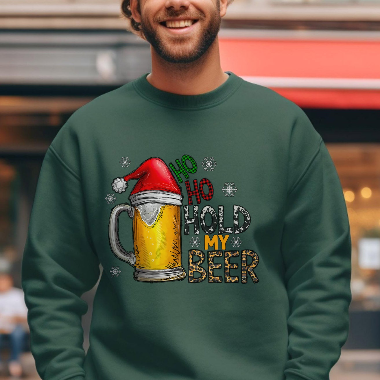 Ho Ho Hold my Beer Christmas Santa Sweatshirt, Funny Christmas Gift Shirt, Holidays Xmas Unisex Gift Sweatshirt, Gift for Her, Gift for Him