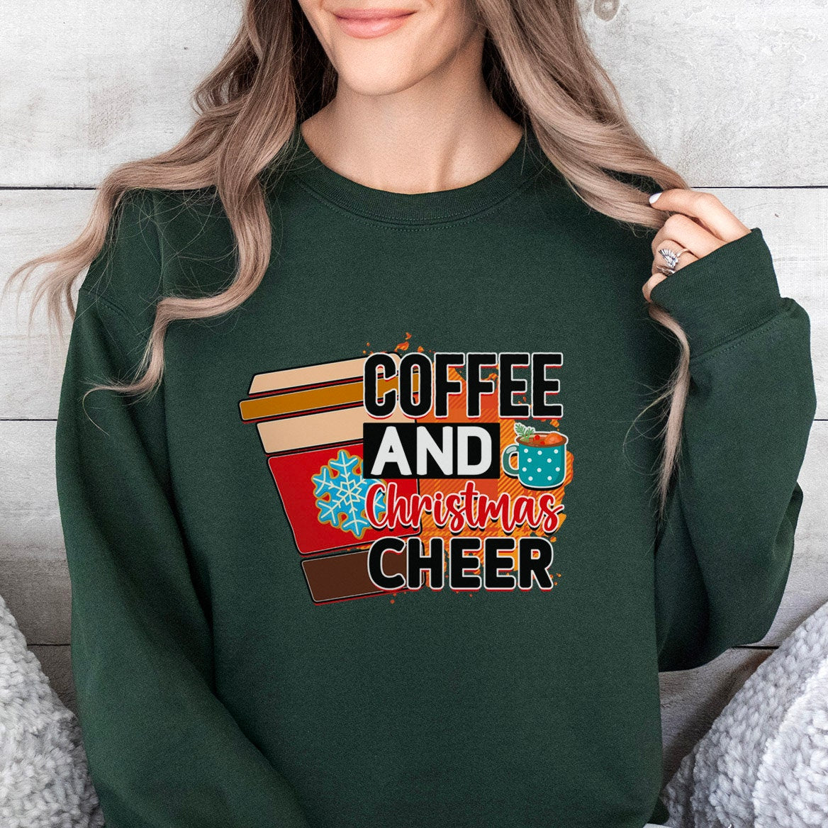 Sweat-shirt à manches longues avec inscription « Café et joie de Noël », cadeau de Noël pour les vacances d'hiver, sweat-shirt unisexe d'hiver, cadeau pour elle