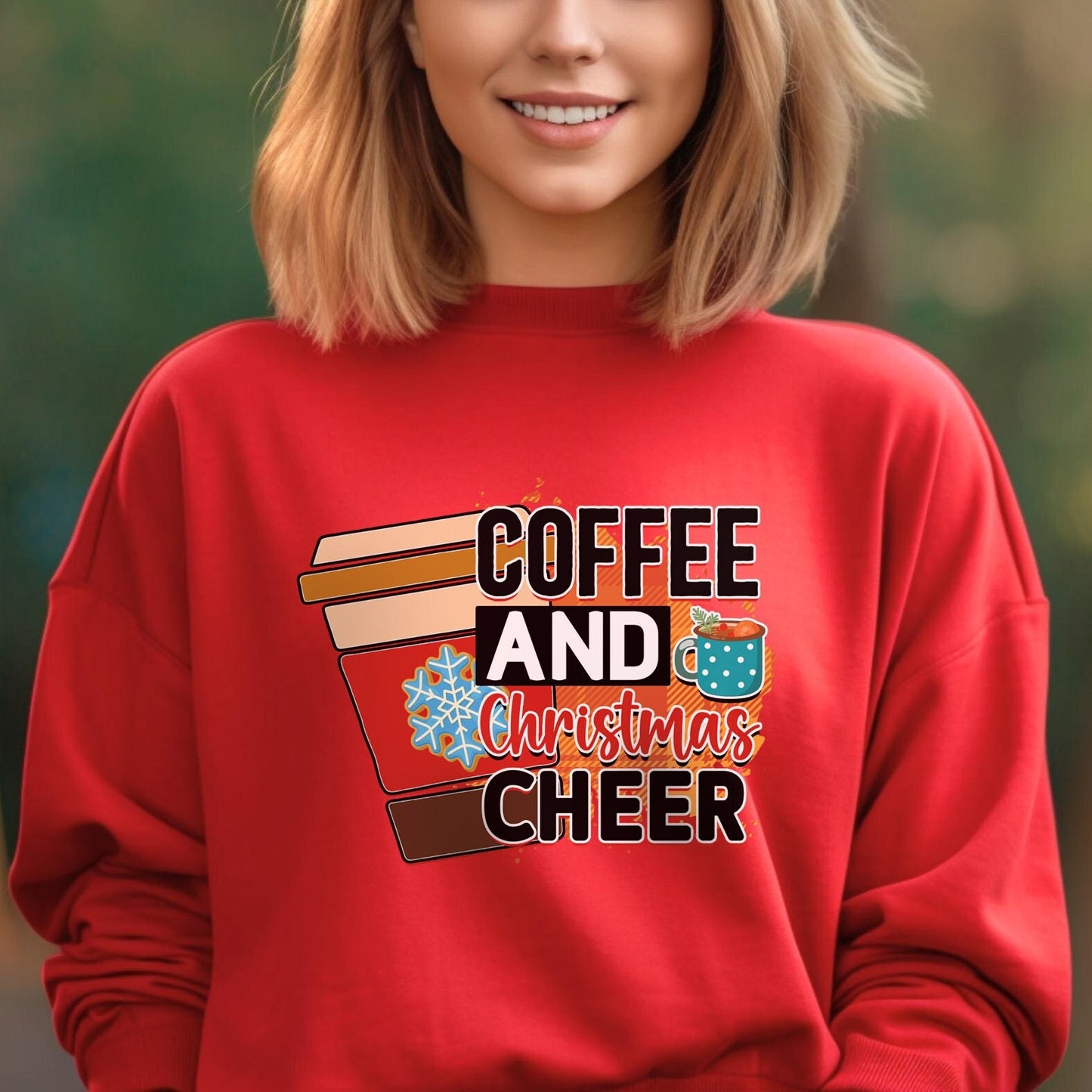 Coffee and Christmas Cheer Long Sleeves Sweatshirt, Holidays Winter Xmas Gift Sweatshirt, Winter Unisex Sweatshirt, Gift for Her