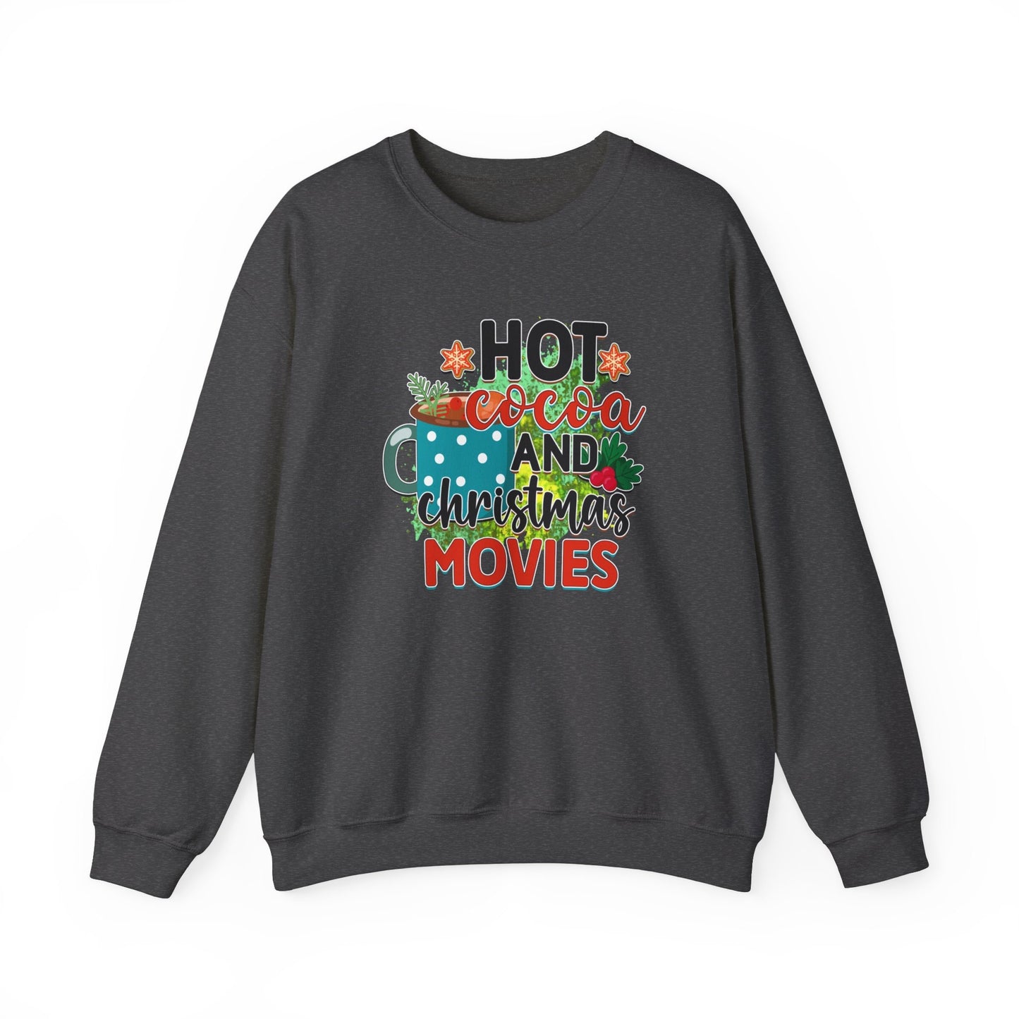 Hot Cocoa and Christmas Movies Long Sleeves Sweatshirt, Funny Coffee Shirt, Holidays Winter Xmas Gift Sweatshirt, Winter Unisex Sweatshirt