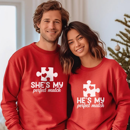 He is my Perfect Match Valentine Sweatshirt, Funny Valentines Day Shirt, Romantic Matching Couple Shirt, Gift for Her, Gift for Him