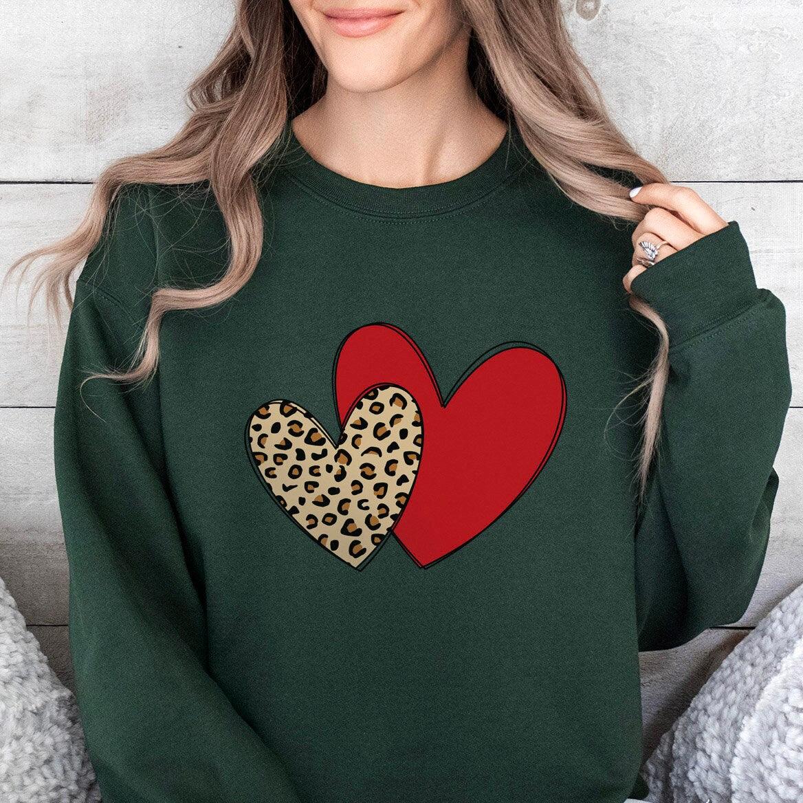 Valentine Hearts Sweatshirt, Leopard Print Valentines Day Gift Shirt, Valentines Day Shirts For Woman, Heart Valentines Day Shirt