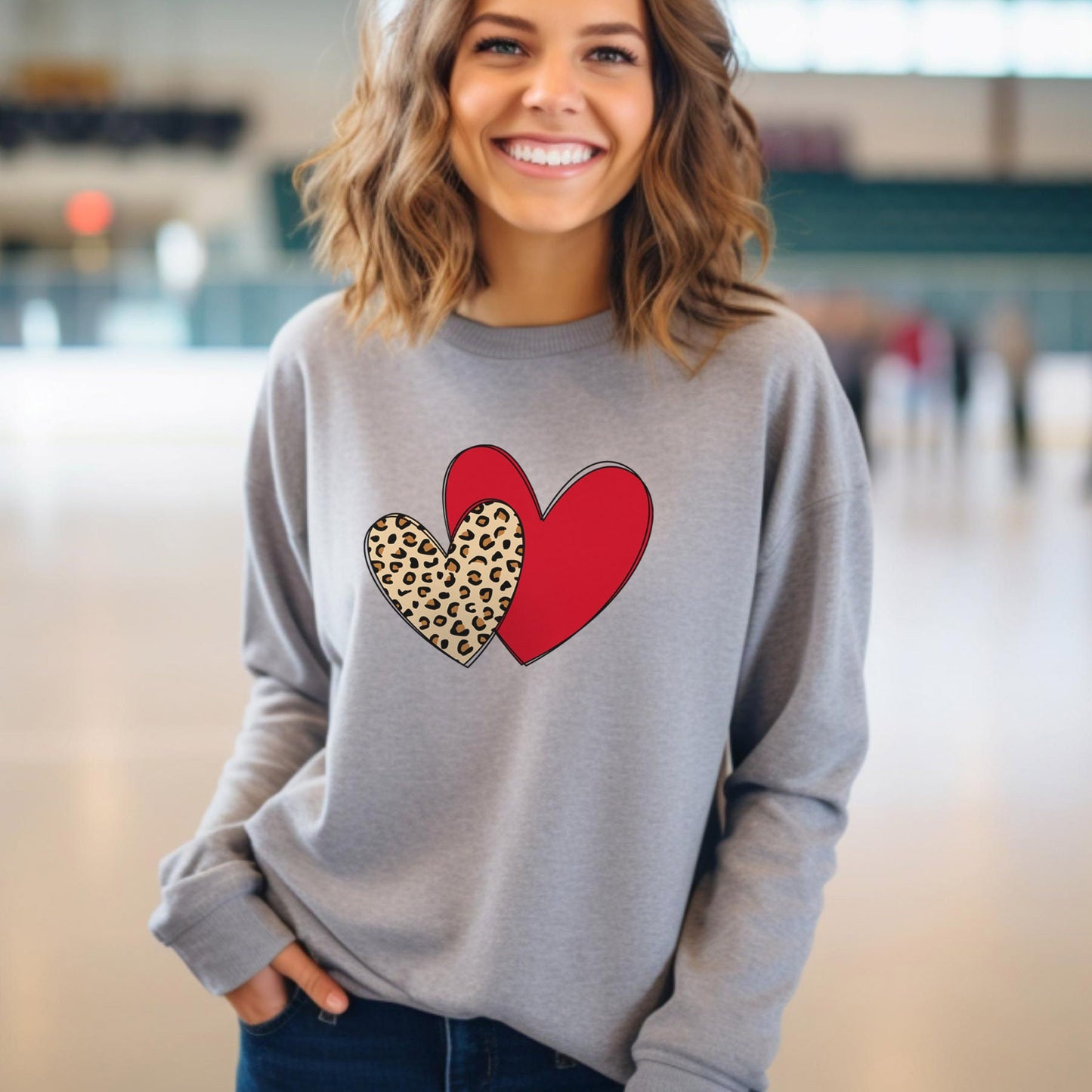 Valentine Hearts Sweatshirt, Leopard Print Valentines Day Gift Shirt, Valentines Day Shirts For Woman, Heart Valentines Day Shirt