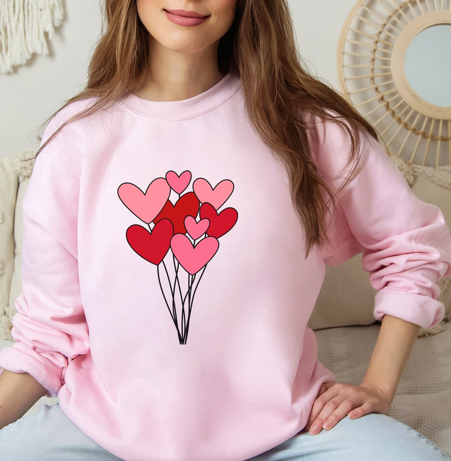 Heart Balloons Sweatshirt, Valentines Day Gift Shirt with Hearts, Valentines Day Shirts For Woman, Heart Valentines Day Shirt, Gift for Her