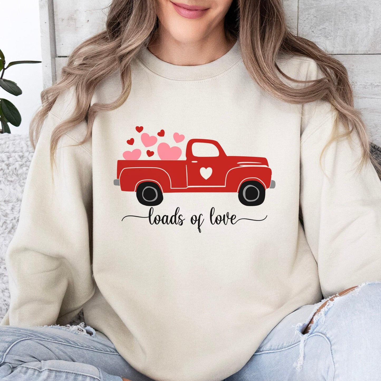 Love Truck Valentine Hearts Sweatshirt, Valentines Day Gift Long Sleeve Shirt, Valentines Day Shirts for Woman, Funny Valentines Day Shirt