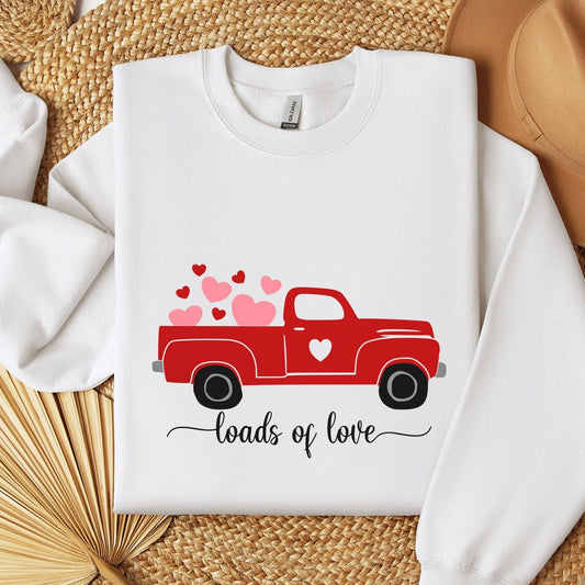 Sweat-shirt Love Truck Valentine Hearts, cadeau de Saint-Valentin, chemise à manches longues, chemises de Saint-Valentin pour femme, chemise drôle de Saint-Valentin