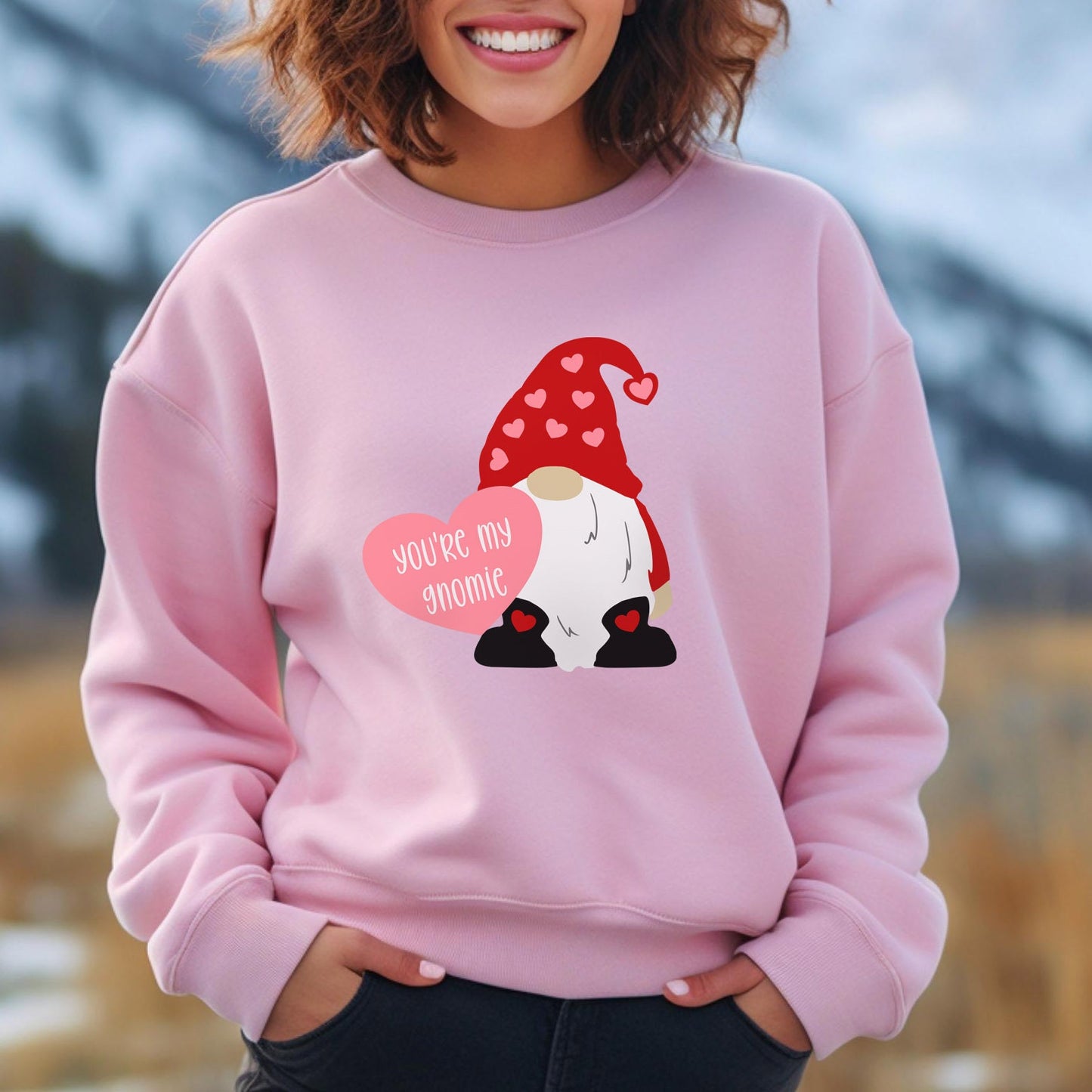 Valentine Gnome with Heart Sweatshirt, Valentines Day Gift Shirt, Valentines Day Shirts For Woman, Valentines Day Long Sleeves Shirt