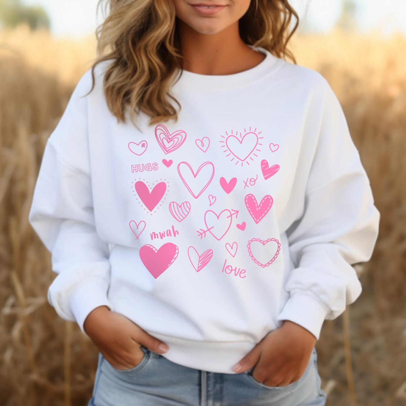 Sweat-shirt de Saint-Valentin avec collage de cœurs d'amour, chemise d'amour à manches longues pour la Saint-Valentin avec des cœurs, chemise d'amour pour la Saint-Valentin, cadeau pour elle