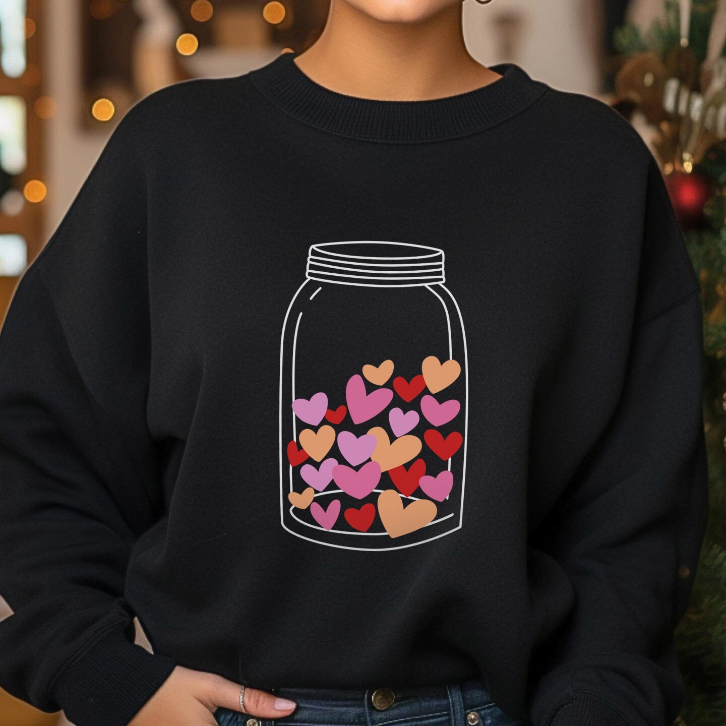 Jar with Valentine Hearts Sweatshirt, Hearts in a Jar Valentines Day Long Sleeves Love Shirt, Love Shirt for Valentines Day, Gift for Her