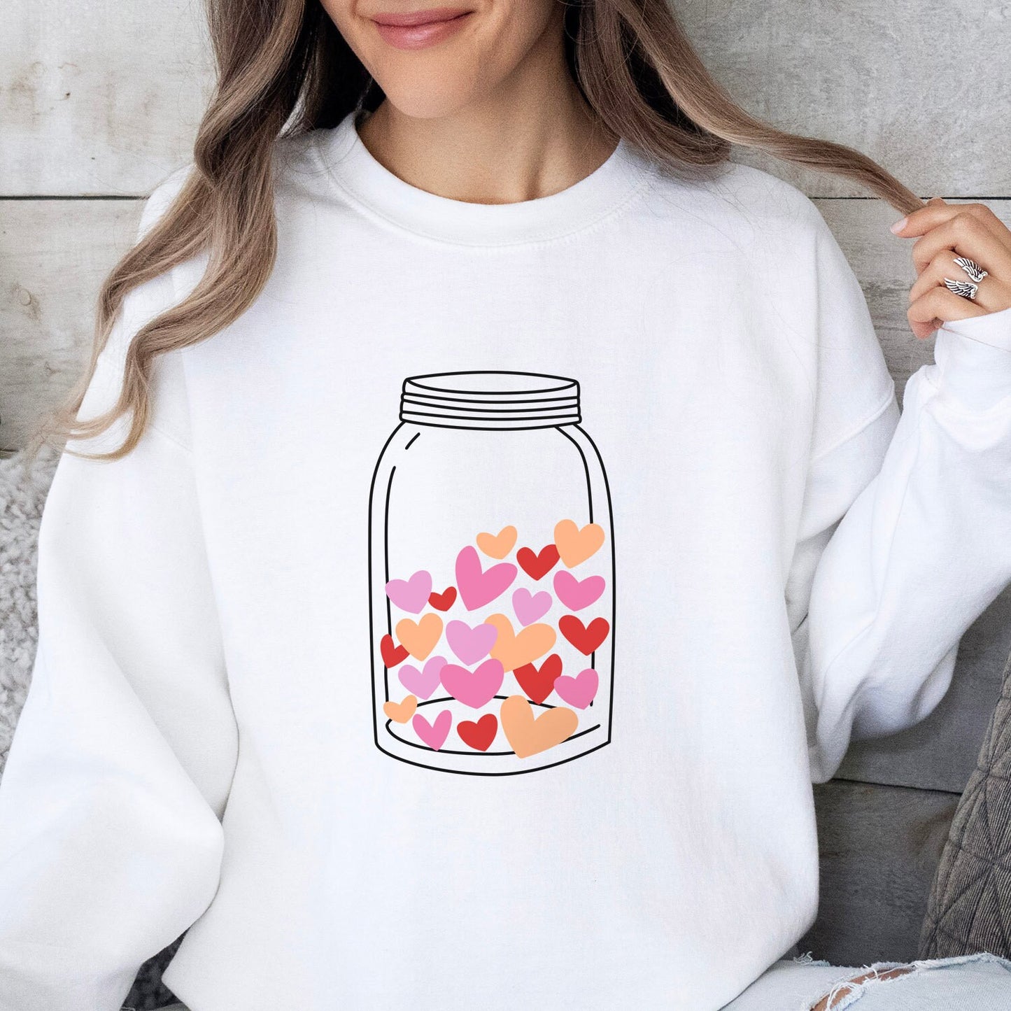 Jar with Valentine Hearts Sweatshirt, Hearts in a Jar Valentines Day Long Sleeves Love Shirt, Love Shirt for Valentines Day, Gift for Her