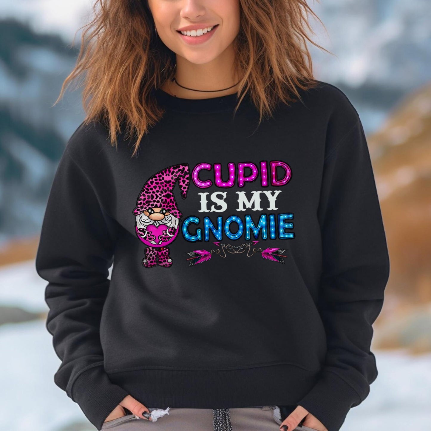 Cupid is my Gnome Valetines Sweatshirt, Valentines Day Gift Long Sleeve Shirt, Funny Valentines Day Shirt, Valentines Day Shirts for Woman