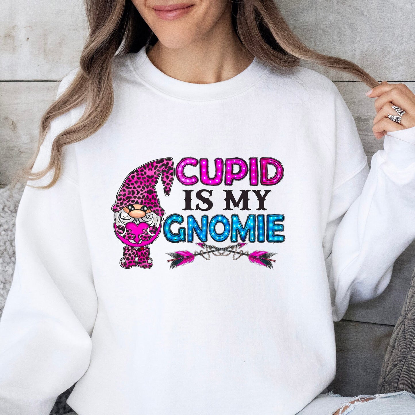 Cupid is my Gnome Valetines Sweatshirt, Valentines Day Gift Long Sleeve Shirt, Funny Valentines Day Shirt, Valentines Day Shirts for Woman