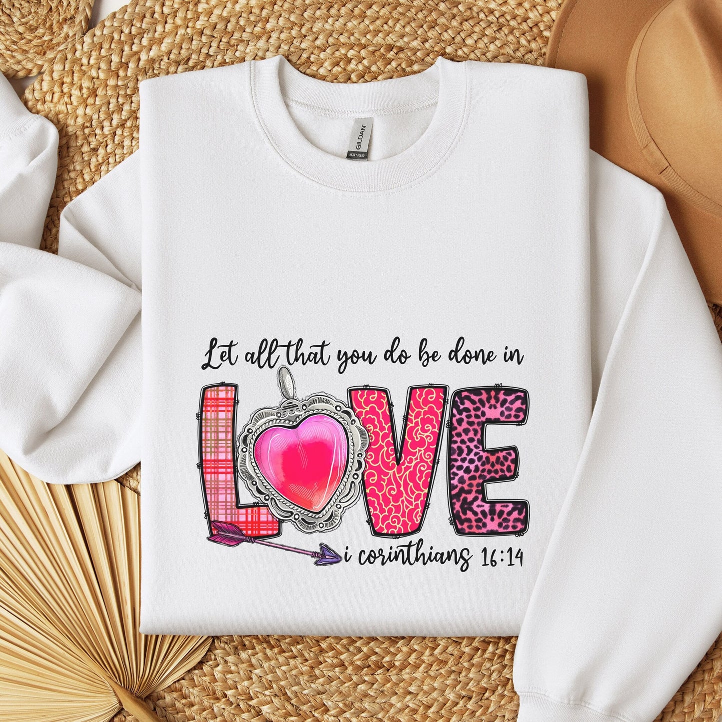 Corinthians Love Valentines Day Sweatshirt, Valentines Day Gift Long Sleeve Shirt with Hearts, Let All that you do be done in love Shirt