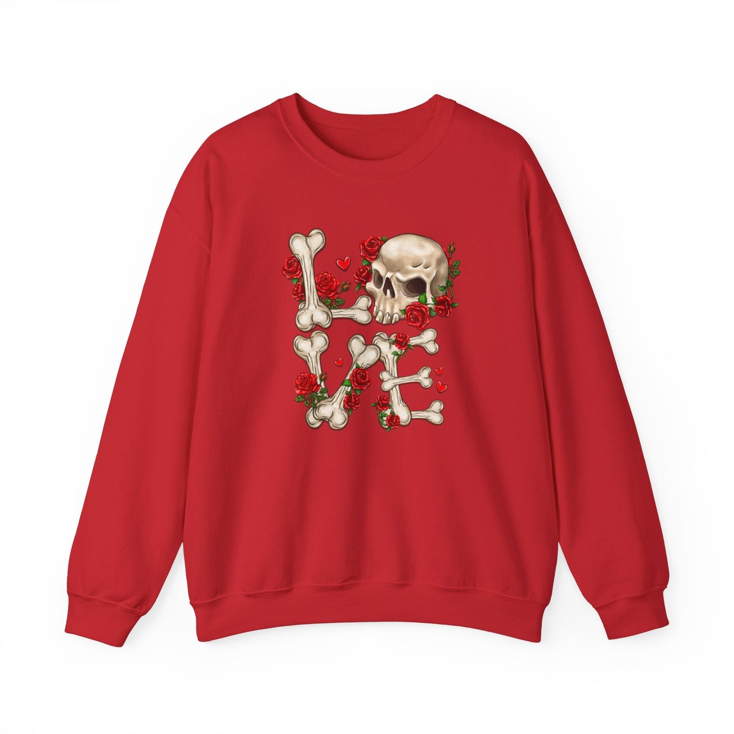 Sweat-shirt squelette d'amour pour la Saint-Valentin, chemise squelette à manches longues pour la Saint-Valentin, chemise cadeau pour la Saint-Valentin, chemise tête de mort et fleurs