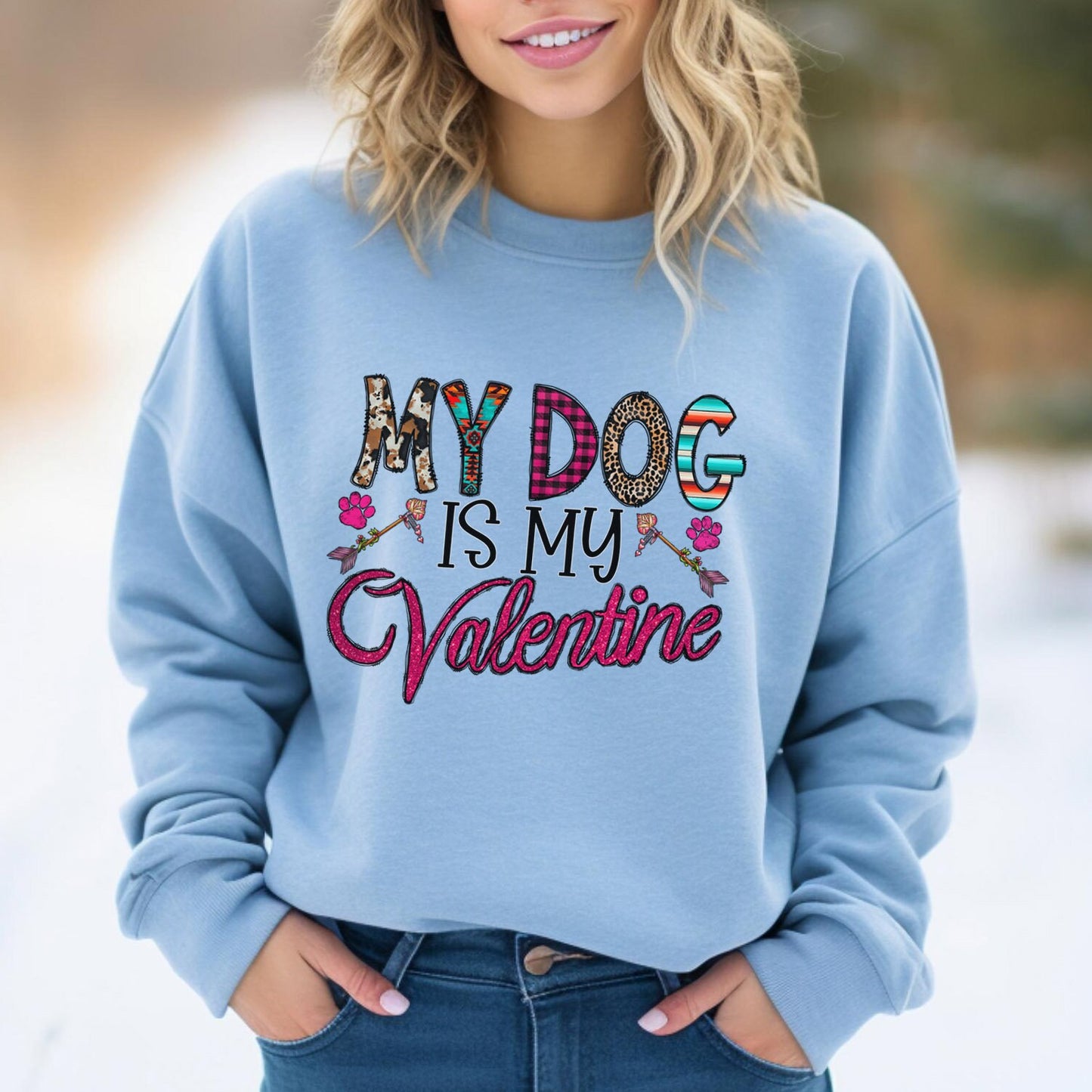 My Dog is my Valentine Cute Sweatshirt, Valentines Day Long Sleeves Shirt, Dog Lovers Shirt for Valentines Day Gift, My Dog Valentine Shirt