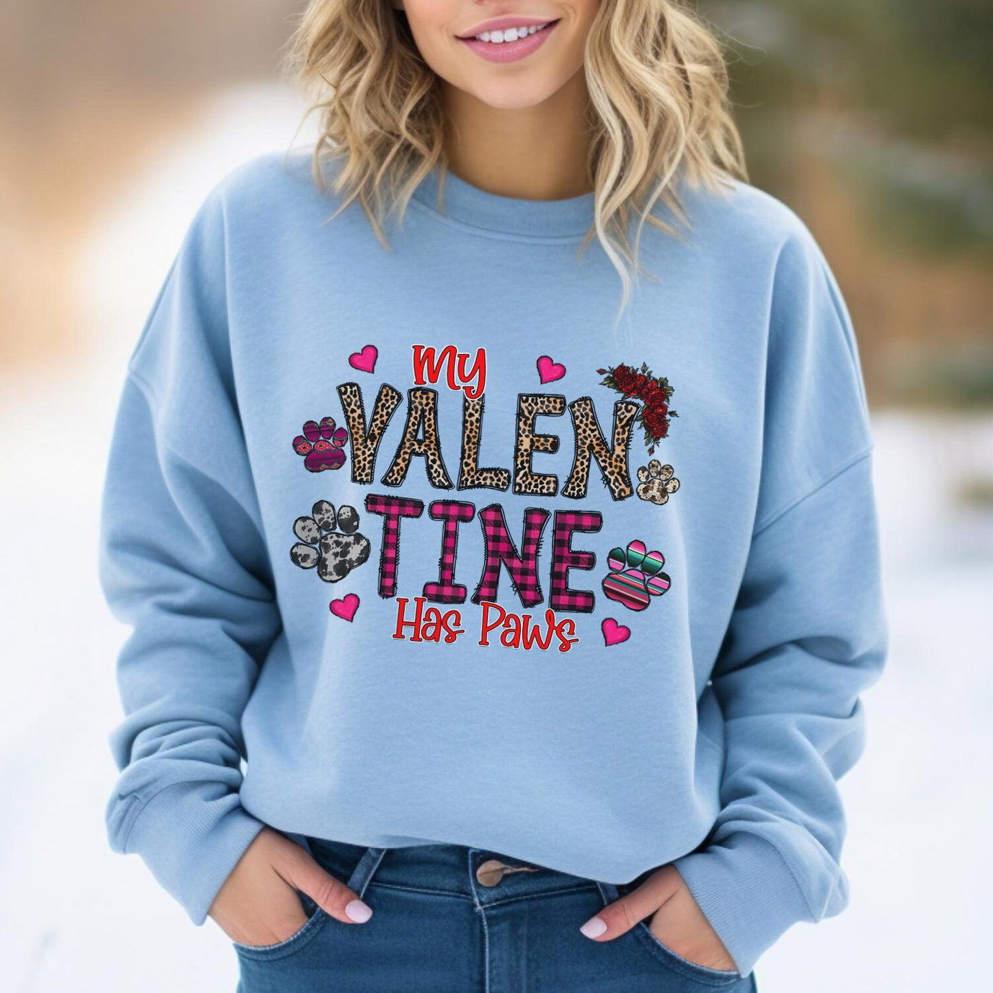 My Valentine has Paws Sweatshirt for Valentine's Day, Valentines Day Dog Lover Long Sleeves Gift Shirt, Cat Lovers Shirt for Valentines