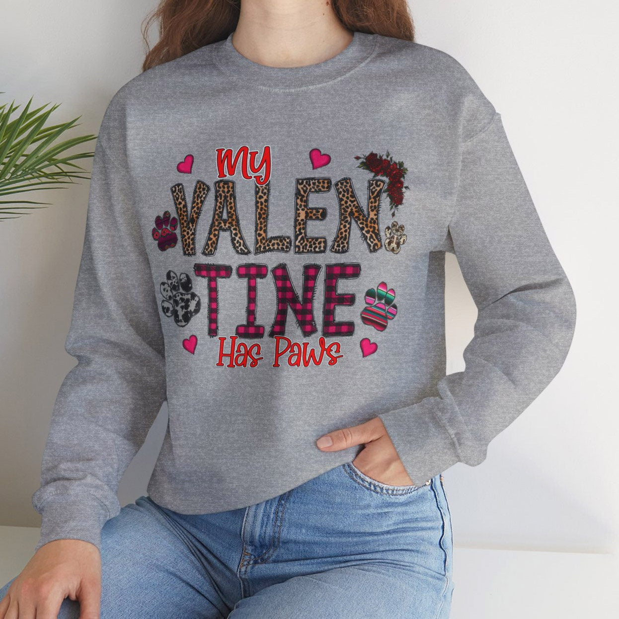 My Valentine has Paws Sweatshirt for Valentine's Day, Valentines Day Dog Lover Long Sleeves Gift Shirt, Cat Lovers Shirt for Valentines