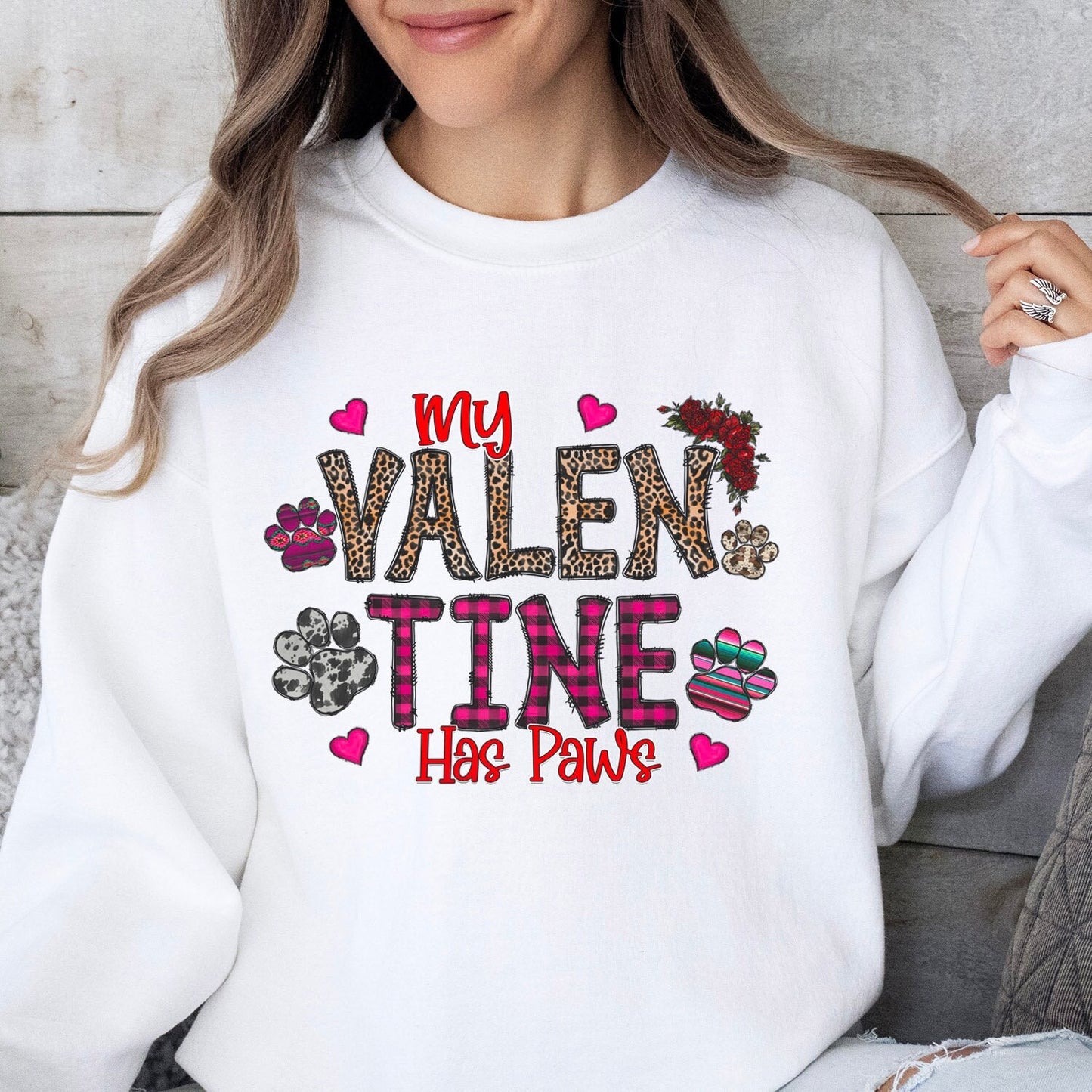 My Valentine has Paws Sweatshirt for Valentine's Day, Valentines Day Dog Lover Long Sleeves Gift Shirt, Cat Lovers Shirt for Valentines