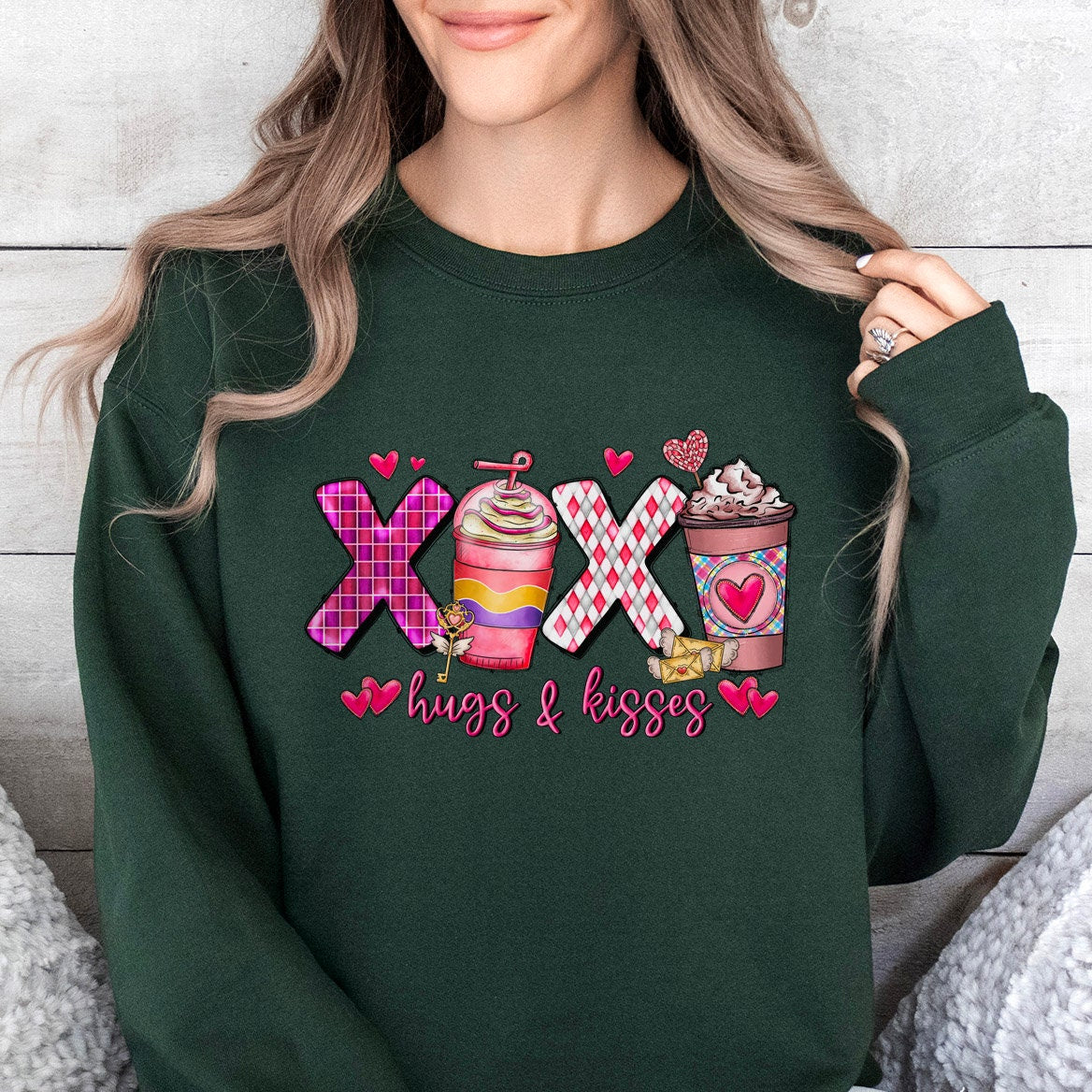 Sweat-shirt XoXo Coffee Hug Kisses, chemise à manches longues Xo Xo pour la Saint-Valentin, chemise d'amour pour cadeau de Saint-Valentin, chemise cadeau de Saint-Valentin