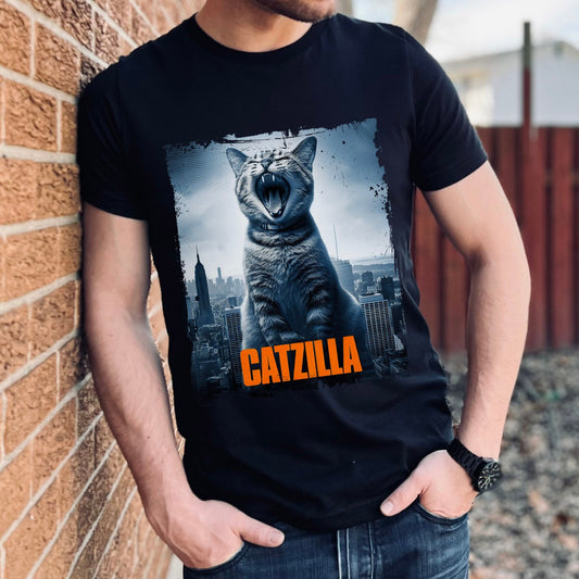 T-shirt drôle de chat Catzilla, T-shirt drôle de monstre de chat, tenue de propriétaire de chat, t-shirt cadeau amoureux des chats, t-shirt amusant de chat, t-shirt drôle de haut