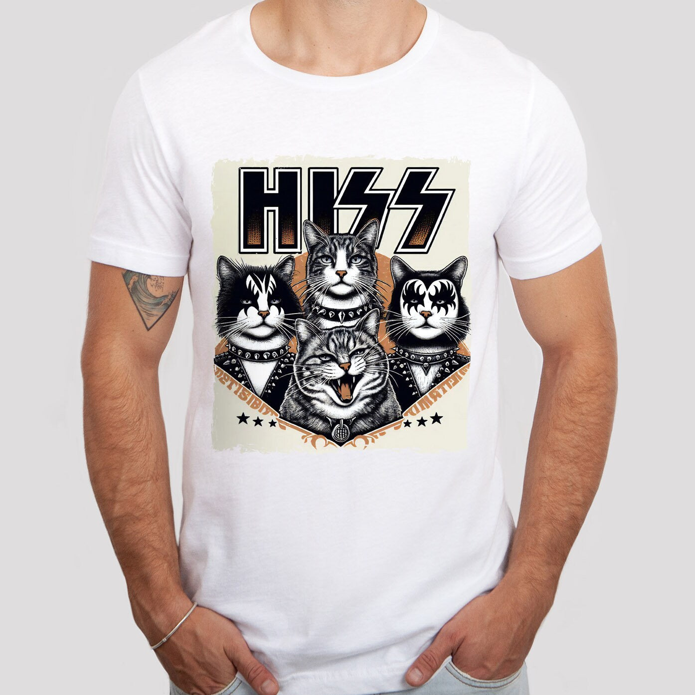 T-shirt Hiss Cats, T-shirt Rocker Kittens, T-shirt parodique de baiser drôle, T-shirt de chat humoristique, T-shirt cadeau amusant pour les amoureux des chats, T-shirt de chat Rockstar