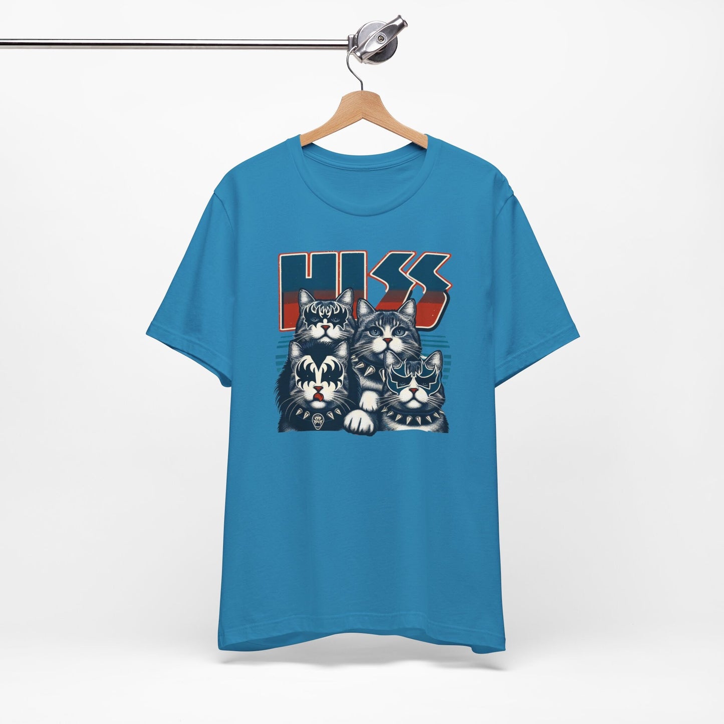 Rocker Cats Hiss T-Shirt, Cute Rocker Kittens Shirt, Rockstars Funny Kiss Parody T-Shirt, Humour Cat Tee Shirt, Cat Lovers Gift T Shirt