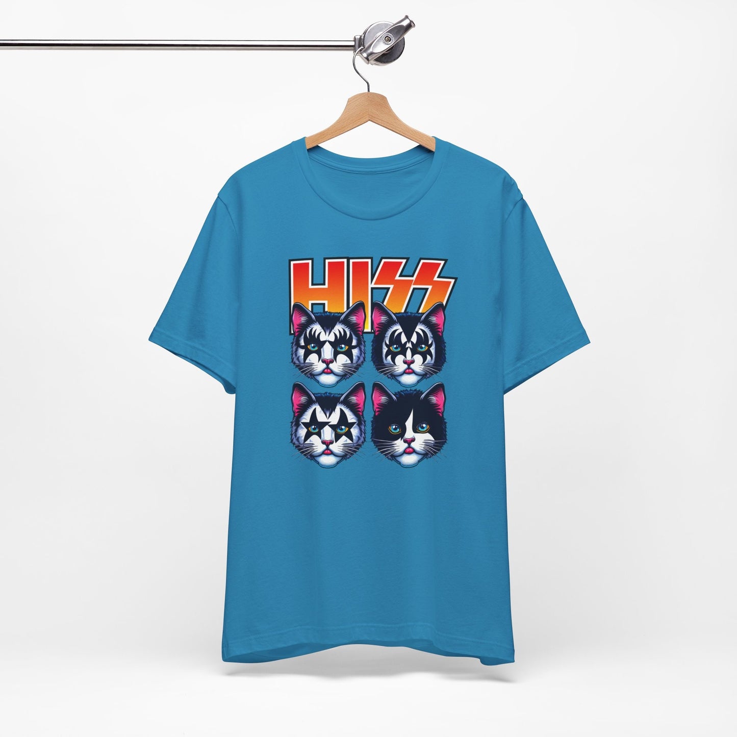 T-shirt Rocker Cats Hiss, T-shirt Rockstar Kittens, T-shirt parodique de baiser drôle, T-shirt de chat de style pop art, T-shirt cadeau amusant pour les amoureux des chats