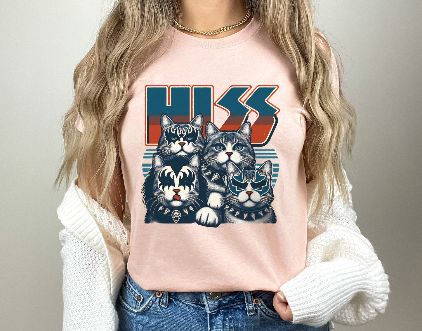 Rocker Cats Hiss T-Shirt, Cute Rocker Kittens Shirt, Rockstars Funny Kiss Parody T-Shirt, Humour Cat Tee Shirt, Cat Lovers Gift T Shirt