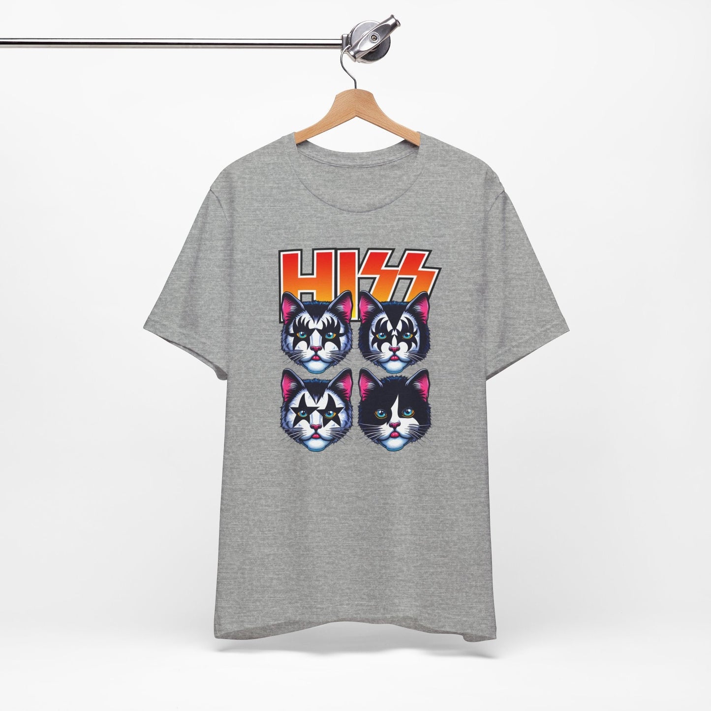 T-shirt Rocker Cats Hiss, T-shirt Rockstar Kittens, T-shirt parodique de baiser drôle, T-shirt de chat de style pop art, T-shirt cadeau amusant pour les amoureux des chats