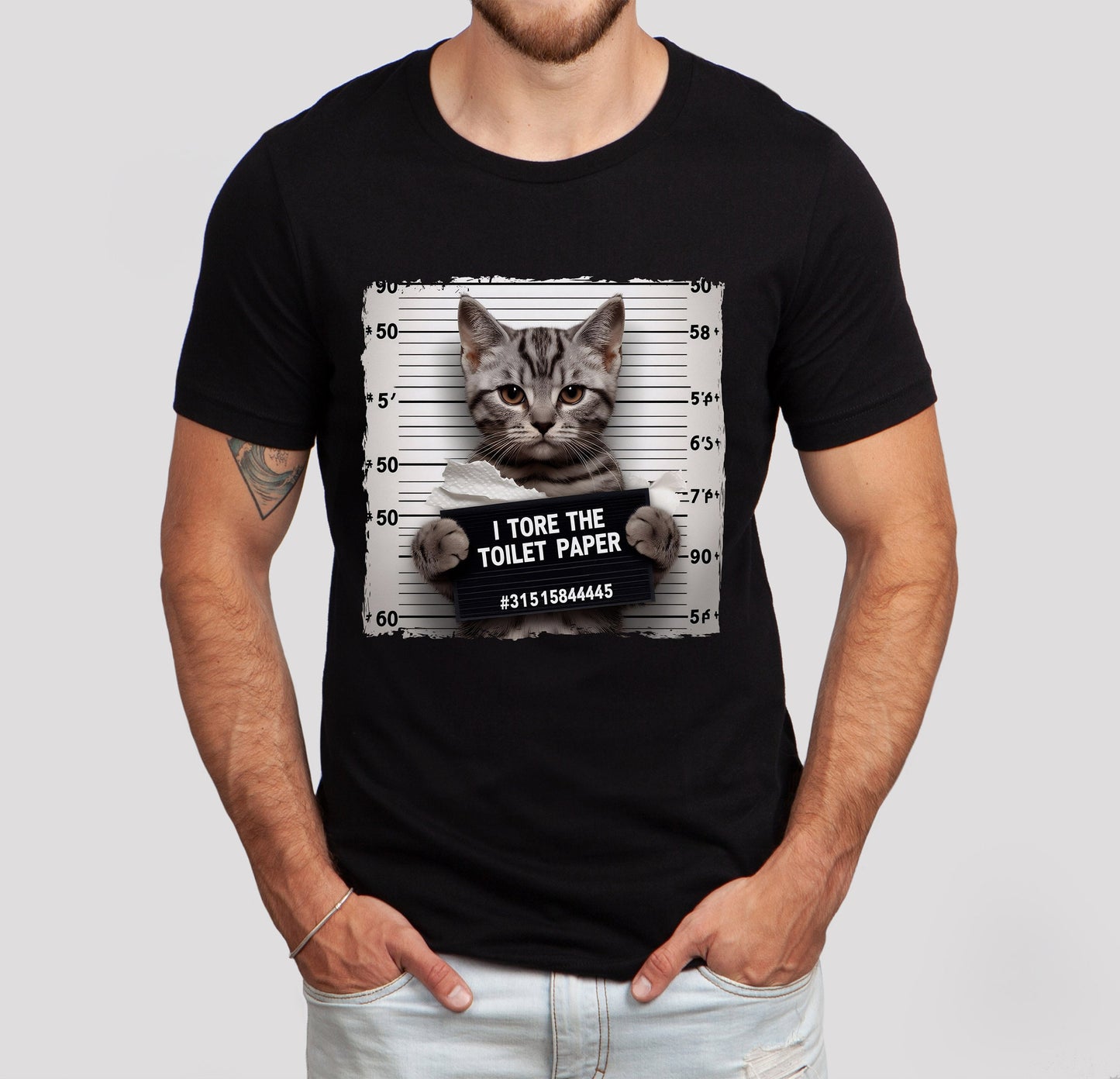 T-shirt Bad Kitty, T-shirt drôle de chat, T-shirt de chat coupable, T-shirt cadeau pour amoureux des chats, J'ai déchiré le papier toilette T-shirt Bad Kitty, T-shirt cadeau pour propriétaire de chat