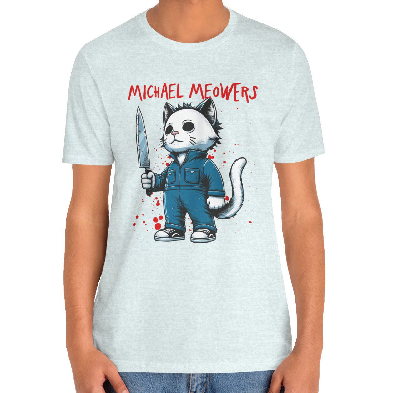 T-shirt Michael Meowers Cat, T-shirt parodique de film d'horreur, T-shirt d'Halloween, T-shirt drôle de chat, T-shirt cadeau pour amoureux des chats, T-shirt de chat effrayant