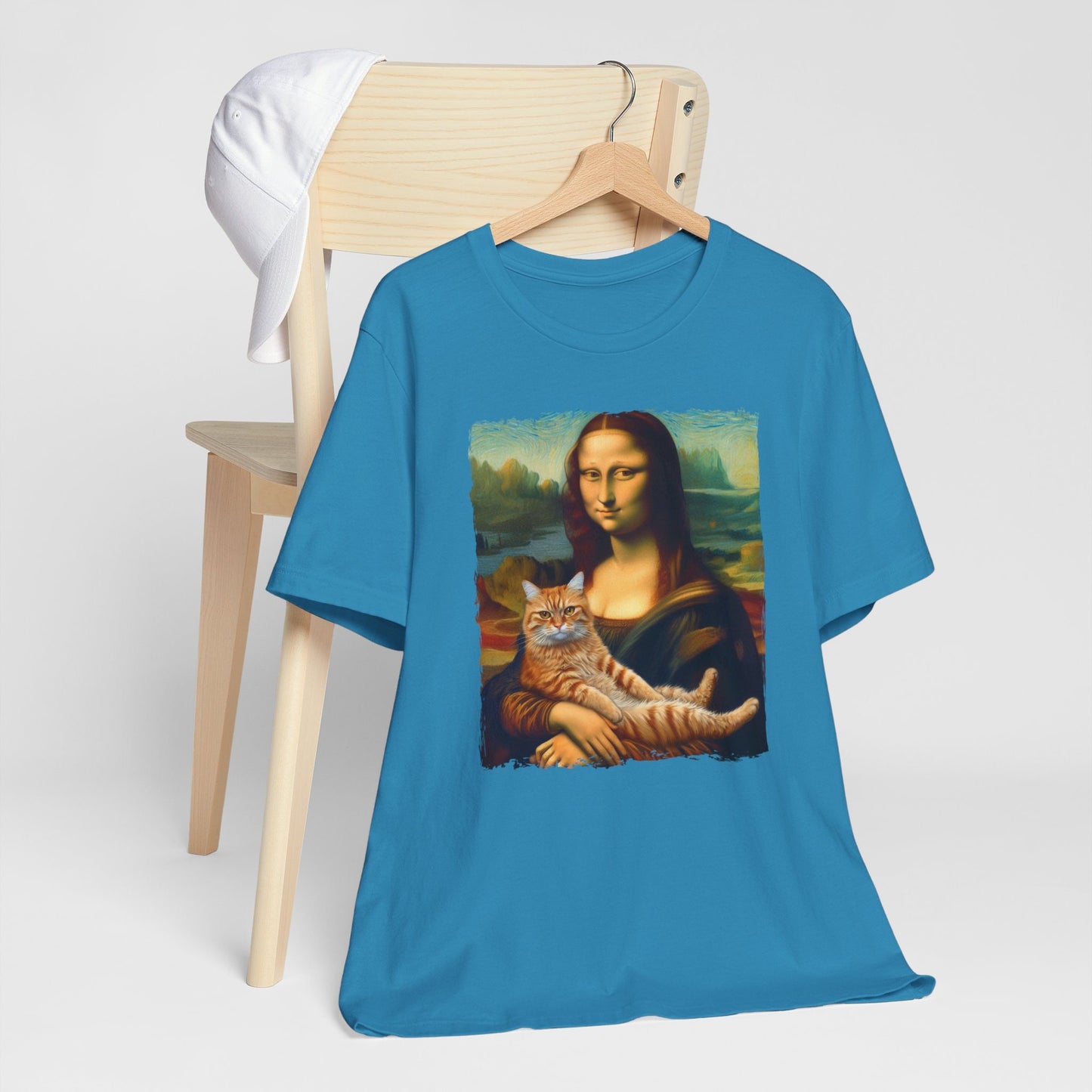 T-shirt Mona Lisa avec chat, T-shirt chat sur les mains de Lisa, T-shirt parodique Mona Lisa, T-shirt Da Vinci peignant avec chat, T-shirt cadeau pour professeur d'art