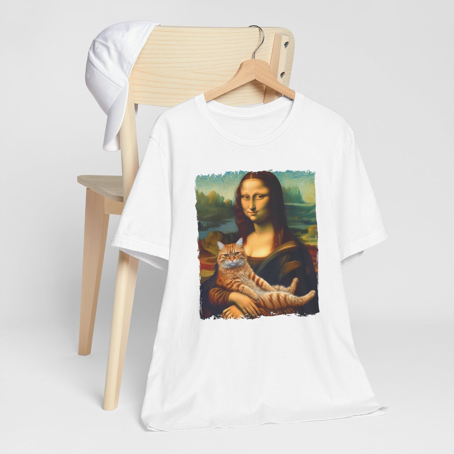 T-shirt Mona Lisa avec chat, T-shirt chat sur les mains de Lisa, T-shirt parodique Mona Lisa, T-shirt Da Vinci peignant avec chat, T-shirt cadeau pour professeur d'art